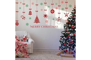 AUNMER Merry Christmas Wall Decals Red Xmas Tree Snowflake Wall Stickers Removable Peel and Stick Art Murals for Bedroom Nursery Classroom Kids Room Christmas Party Decoration (Red)