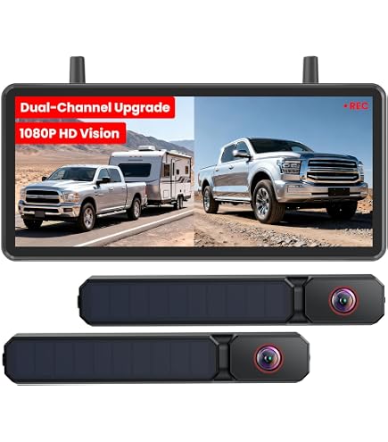 AUTO-VOX Dual Rückfahrkamera – Kabellos Mit Solar, 6 Zoll HD Split-Screen, 2 Antennen Für Starkes Signal, Ideal Für PKW, SUV, LKW & Anhänger