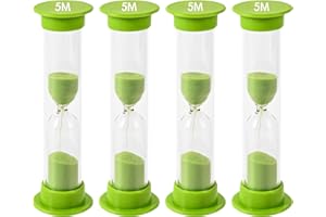 TeacherFav Sand Timer for Kids - 5 Minute Set of 4 Hour Glass - Green Color- Acrylic Covered for Classroom, Home & Kids Room