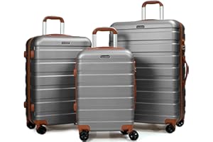 CALDARIUS Suitcase Set | 3 Pcs suitcases l Hard Shell l Luggage Sets |3 Digit Combination Lock | Lightweight | Telescopic Handle |4 Dual Spinner Wheels l(3 Piece Full Set, Grey)