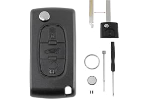 GLOUVDEYZ CE0523 3 Tasten Auto Schlüssel Gehäuse Für Peugeot 207 307 308 407 607 und Citroen C2 C3 C4 C5 C6 mit HU83 Klinge und Batterie CR1620 Pin-Entfernungswerkzeug