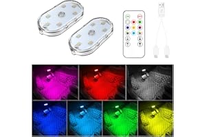 ZOSPPEI 2 PCS LED Lumières pour Voiture avec télécommande, 7 Couleurs Eclairage intérieur, Ambiance Voiture, Lumière LED Portable