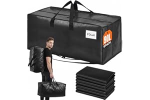 FOLAI 6 Pack Heavy Duty Moving Bags & Storage Bags - 90L Waterproof Large Packing Totes with Zippers, Backpack Straps & Handles - Ideal for Moving, College Dorm, Christmas Decorations & Camping（Black)