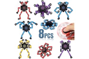 Dilabnda Lot de 8 toupies sensorielles en forme de robot à chaîne transformateur pour enfants, jouet rotatif mécanique amusant à faire soi-même, gyroscope rotatif, cadeau créatif pour fête