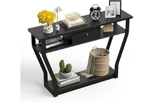 LIFEZEAL Stolik konsolowy, do korytarza, wąski, stół wejściowy z szufladą i półką, elegancki drewniany stolik pomocniczy do wejścia, korytarza, salonu, 120 x 30 x 81 cm (czarny)