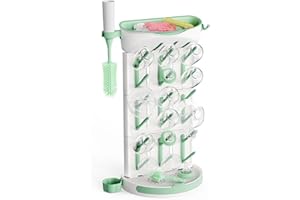 momcozy Égouttoir Vertical Grande Capacité pour Biberons (18 unités) - Design Modulable Compact avec Porte-Brosse Intégré - Sèche-biberons pour Tétines, Tire-Lait et Accessoires