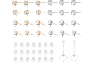 PH PandaHall 80 pezzi 2 misure Perni per orecchini con zirconi cubici con anello Orecchini con strass in ferro platino dorato con 200 pezzi Farfalline per creazione di gioielli con orecchino fai da te