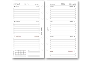 Agendepoint.it - Ricambio agenda organizer settimanale a righe 9,5x17cm 90gr BI-LINGUA bianco - 2025