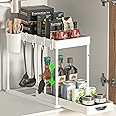 SKYSER Organizer sottolavello Cucina a 2 Livelli, con 4 Ganci, 8 tappetini Antiscivolo e 1 Tazza appesa organizzatore portade