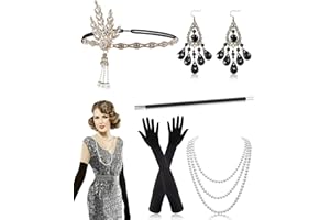 Alintor 1920s Accessories for Women, Great Gatsby Accessories Women, 1920s Headpiece, Black Gloves, Fashion Necklace Earrings