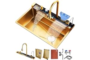 FIVIXIL Lavello da cucina Lavello a cascata digitale Whale Consolle multifunzionale con lavatazze, dispenser di sapone, dispenser a cascata Flying Rain, comando da tavolo