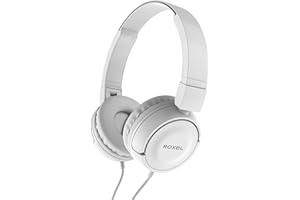 Roxel RX110 Lightweight Wired Foldable Headphones with Mic & Volume Control, On-Ear Headphones, Ergonomic Design, Answer Incoming Calls, Compatible with Android and IOS Devices (White)