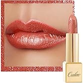 OULAC Orange Metallic Shine Lipstick, 3D Long Lasting Shine, High Pigmentation and Full Coverage Lipsticks, Creamy and Moistu