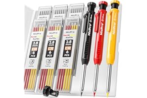 Nicpro 3 Piezas Lápices de Carpintero con Sacapuntas y Estuche, Lápices Mecánicos de Carpintero con 36 Recambios, Portaminas de Carpintería Resistentes para Construcción, Dibujo, Carpintero