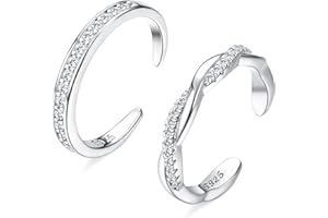 JeryWe 2 Pcs Sterling Silver Toe Rings for Women Teen Girls Adjustable Knuckle Band Toe Rings CZ Twist Stylish Summer Beach Open Toe Ring Foot Jewelry Set