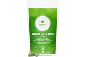 HEALTH IS WEALTH Organic Super Greens Capsules | Ultimate Green Blend of 6 Super Greens & Superfood Powder | 120 Capsules | Removes Toxins & Boost Energy | Gluten-Free, Vegan & Soil Association Certified