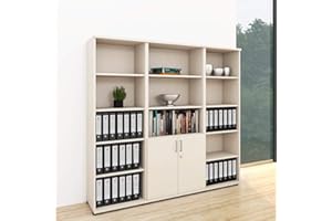 Weber Büro Profi Schrankwand abschließbar Schrank Büroschrank Flügeltürenschrank Regalschrank 5 OH Ahorn