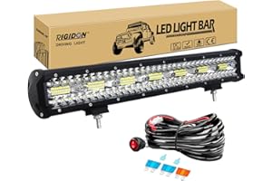 RIGIDON 8D 20 Pouces 50 cm 420W Blanc barre de Led 4x4 avec 12v faisceau de câblage kit, Barre d'éclairage led, Barre lumineuse led pour offroad Véhicules Voiture Tracteur camions ATV SUV 4x4, 6000K