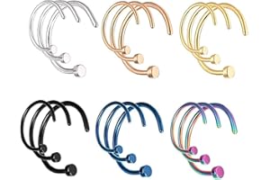 LEEQBCR LEEQ 18 Pieces 20 G C Shape Nose Ring inless Steel Nose Hoops Body Piercing Jewelry for Men Women, 3 Sizes
