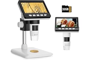 BEBANG 4.3" LCD Microscope numérique 1000x pour Adultes, loupe de pièce de Monnaie 1080P avec 8 lumières LED Ajustables, Vue PC, Compatible avec MacOS Windows, Carte SD 32GB