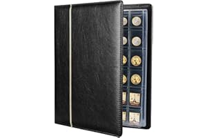 TsunNee Album per collezione di monete, 150 tasche, copertina in pelle, raccoglitore per monete, con 24 tasche, per banconote commemorative, per collezionisti, nero