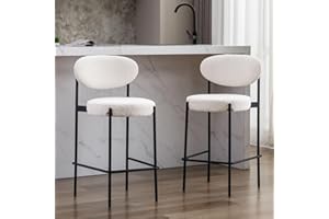 chairus Lot de 2 Tabourets de Bar de Cuisine Tabourets de Comptoir de Déjeuner en Fausse Fourrure avec Cadre en Métal (Blanc)