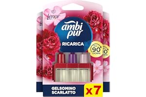 Ambi Pur 3Volution Profumatore per Ambienti, 7 Ricariche per Diffurore Elettrico, Fragranza Lenor Gelsomino Scarlatto, tecnologia Elimina Odori, Fino a 90 Giorni di Profumo per Ricarica