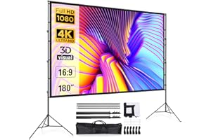 Beamer Leinwand 180 Zoll mit Faltbarem Standfuß, LEORFI Outdoor-Indoor Projektionswand HD 16:9, Tragbare Filmleinwand mit Tragetasche, Höhenverstellbar, für Camping und Heimkino