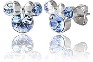 Orecchini Minnie Mouse a Bottone con Pietra Portafortuna Disney da Donna - Orecchini per Ragazze - Gioielli con Pietra Portafortuna - Gioielli Disney (Dicembre)