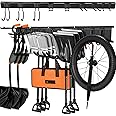 Tool Storage Rack - Garage Tool Organizer Wall Mount, 13Pcs Garden Tool Organizer with 4 Rails & 9 Hooks, Heavy Duty Yard Tool Organizer for Garage Garden Shed Shovels Rake Ladders, 64in, Holds 600 Lb