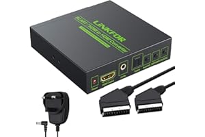 LiNKFOR SCART to HDMI Converter - 1080P RGB SCART and HDMI to HDMI Adapter with 3.5mm & SPDIF Audio Output, Plug & Play Metal Upscaler Box for HDTV, PS3, STB, Blu-ray, DVD – UK Plug