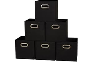 Household Essentials 80-1 Foldable Fabric Storage Bins | Set of 6 Cubby Cubes with Handles | Black, Polypropylene (PP) Iron, 6 lbs