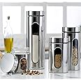 Quality Stainless Steel Canister Set for Kitchen Counter with Glass Window & Airtight Lid - Food Storage Containers with Lids Airtight - Pantry Storage and Organization Set