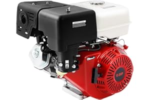 CHERIPOLI 420CC 1Zylinder 4-Takt 15PS Benzinmotor, luftgekühlt Seilzugstart Viertakt-Benzinmotor, Kartmotor Standmotor Antriebsmotor, mit Ölmangelsicherung (Rot)