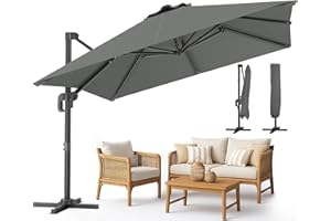 vounot® Parasol Déporté Carré 3x3M avec 8 Baleines Parasol de Jardin Extérieur Rotation 360° Inclinable 6 Positions Toile Polyester Anti UV et Imperméable avec Housse Gris Foncé
