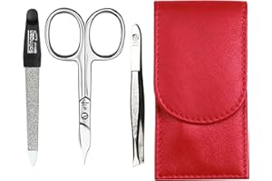 ‎SONNENSCHEIN BY HANS KNIEBES Sonnenschein by Hans Kniebes - Maniküre Set 3 teilig - Nagelschere, Nagelfeile und Pinzette - Taschenmaniküre Nagelpflegeset - Nappa-Lammleder Manicure Etui (Rot)