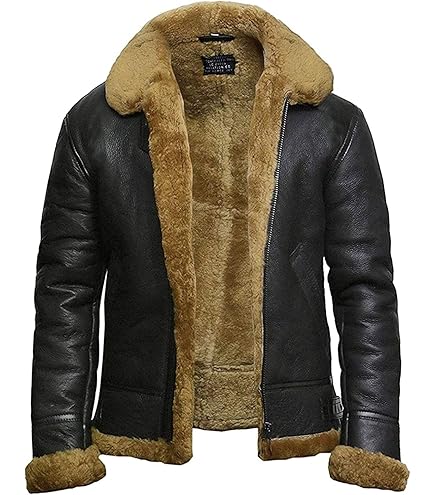 B3 de piel Oveja B3 Marrón de Hombre Bomber de Aviador de Cuero WW2