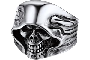 Bandmax Parca Anillo de Calaveras Cráneo Estilo Pirata Gótico Moto, Anillos Sello Hombre Banda Grande Tallas 54.4-72.2, Acero Inoxidable