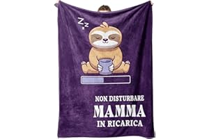 Niyewsor Regalo Mamma Natale, Regalo per Mamma Coperta Flanella, Regalo Mamma Compleanno, Festa della Mamma Regali per Mamma, Bradipo Coperta per Mamma 130 x 150cm, Viola