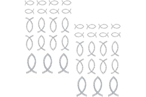 Oblique Unique® 38 Stück Fisch Glitzer Effekt - Farbe wählbar - zum Verzieren oder Aufkleben oder Einkleben von Karten - Kommunion Taufe Deko Tischdeko (Silber)