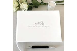 EXECUTIVE RETAIL Funeral Condolence Book | Forever in Our Thoughts | Pale Ivory Hardback Cover | 96 Lined Inner Pages | Photo Insert | Pocket for Letters Storage | 218 x 160mm | Ideal for Funeral Memorial Services