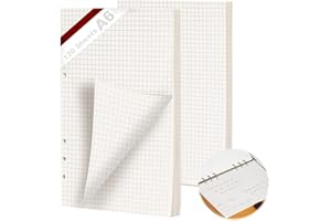 KINETOX 2 Paquets Perforée A6 Feuille Quadrillé 6 Trous Feuillets Mobiles pour 120 Feuilles Convient Recharge Agenda A6 aux Filofax Recharge Cahiers Agendas Carnets de Croquis