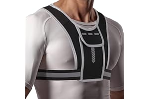 MAGOSIS High Vis Running Vest with Phone & Water Bottle Holder Reflective Lightweight Breathable Running Bag for Men & Women with Under-Chest Adjustable Strap 5 Pockets for Keys, Cards, Energy Gels, Earbuds