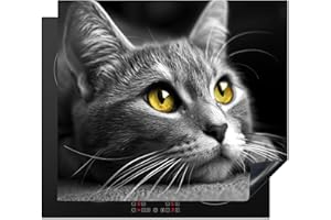 KitchenYeah© Induction Hob Protector Mat 20.5"x23.6" / 60x52 cm Cooker Top Protectors Cover Ceramic Covers Electric Hobs Vinyl Cat - Grey - Animals - Cat