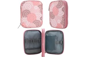 JOZEA Crochet Hooks Case, Empty Zipper Storage Organizer Bag with Web Pockets for Various Crochet Needles, Knitting Accessories, Crochet Hook Kit Tools (Pink)