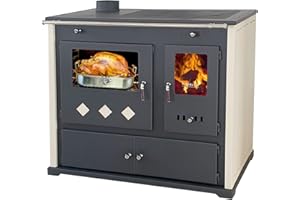 PROMETEY Kaminofen mit Backfach und Herdplatte Pracktik Lux Beige LINKS Holzofen 9,5 kW Kamin Ofen Dauerbrandofen Werkstattofen Schwedenofen Hüttenofen Heizofen