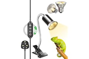 GlowUp Reptile Heat Lamp with Cycle Timer, Tortoise Heat Lamps with Clip, 360° Rotatable Reptile Basking Light for Reptiles Lizard, Turtle, Snake, Chameleon, with 2*E27 Basking Bulb