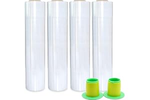 4 Pack Industrial Clear Pallet Stretch Wrap Cling Film 20mic x 400mm x 260m with Plastic Rolling Handle.Self Adhering Packing,Moving,Packaging,Heavy Duty Shrink Film,BOMEI PACK