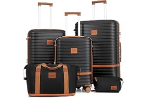 Joyway Valigia da viaggio rigida in ABS Set di valigie trolley espandibili con chiusura TSA e 4 ruote Il set di bagagli a mano contiene 1 borsa da viaggio e 1 vanity case Nero