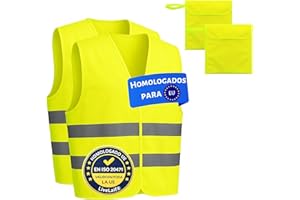 LiveLaif®-Pack 2 Chaleco Reflectante Homologado + 2 Bolsas | Certificados ISO, TallaUnica, Unisex | Chaleco Coche Homologado DGT | Chaleco Running, Chaleco Trabajo, Chaleco Reflectante Moto
